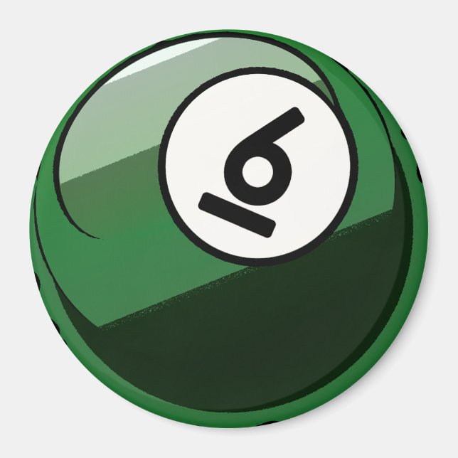 Comic Style Number 6 Billiards Ball Magnet (Front)