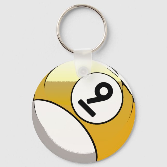 Comic Style Number 9 Billiards Ball Key Ring (Front)