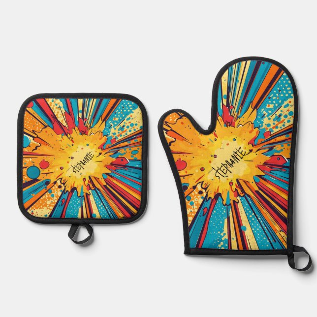 Comic Style Pop Art Explosion (11) Oven Mitt & Pot Holder Set (Front)