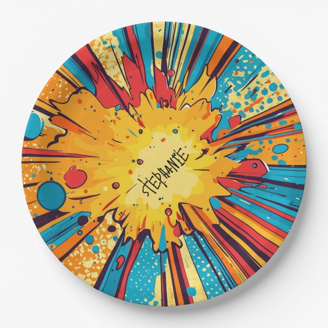 Comic Style Pop Art Explosion (11) Paper Plate (Front)