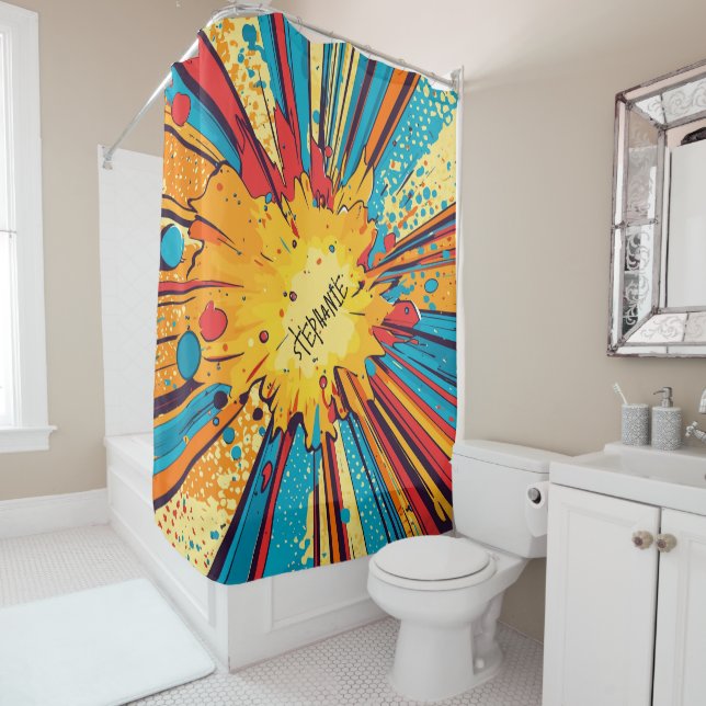 Comic Style Pop Art Explosion (11) Shower Curtain (In Situ)
