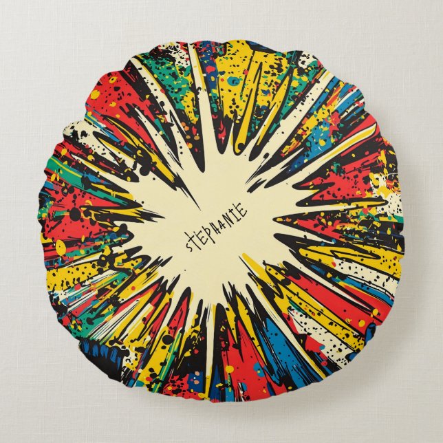 Comic Style Pop Art Explosion (2) Round Cushion (Front)