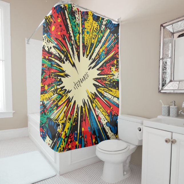 Comic Style Pop Art Explosion (2) Shower Curtain (In Situ)