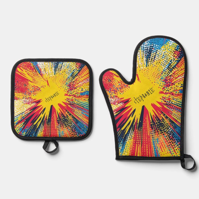 Comic Style Pop Art Explosion (3) Oven Mitt & Pot Holder Set (Front)