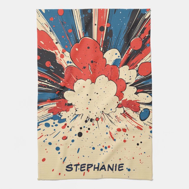Comic Style Pop Art Explosion (4) Tea Towel (Vertical)