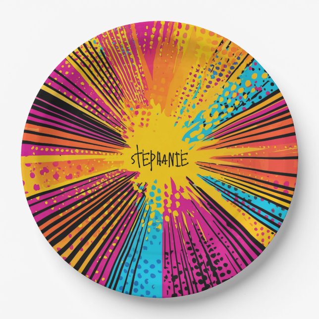 Comic Style Pop Art Explosion (9) Paper Plate (Front)