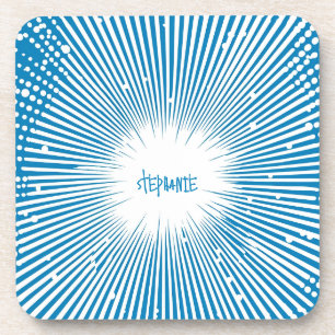 Comic Style Pop Art Explosion - Blue and White Coaster