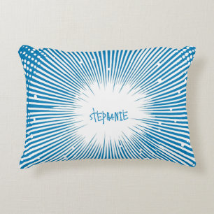 Comic Style Pop Art Explosion - Blue and White Decorative Cushion