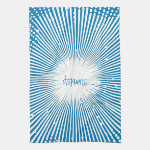 Comic Style Pop Art Explosion - Blue and White Tea Towel