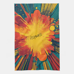Comic Style Pop Art Explosion Tea Towel