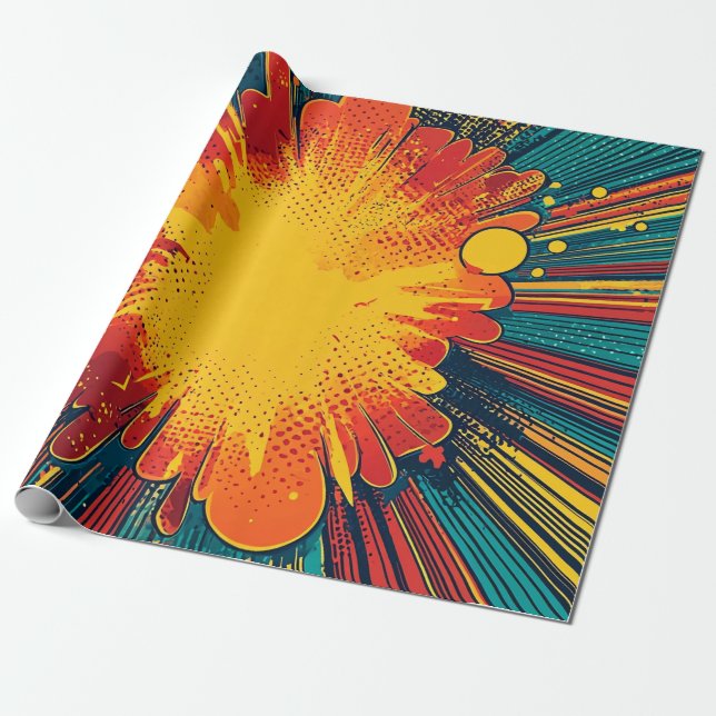 Comic Style Pop Art Explosion Wrapping Paper (Unrolled)