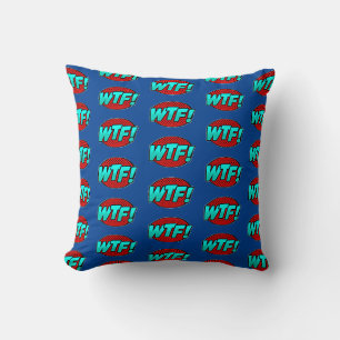 Comic Style Pop Art Retro Blue Aqua Red WTF Cushion