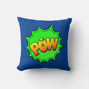 Comic Style Pop Art Retro Blue Green Yellow POW Cushion