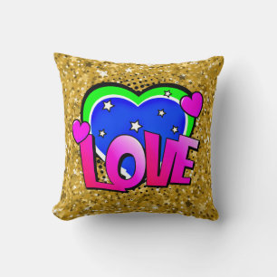 Comic Style Pop Art Retro Blue Pink Green LOVE Cushion