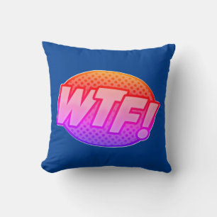 Comic Style Pop Art Retro Blue Pink Orange WTF Cushion
