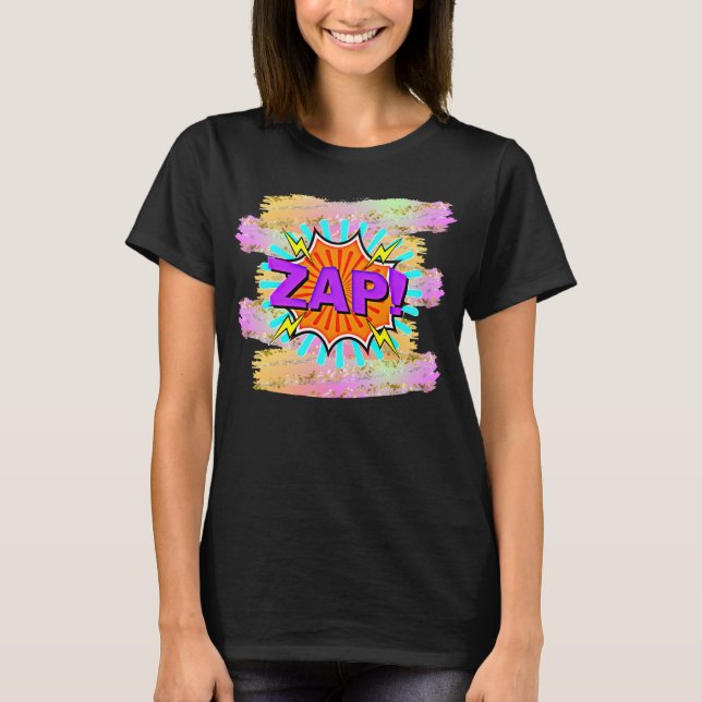 Comic Style Pop Art Retro Blue Purple Orange ZAP   T-Shirt (Front)