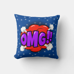 Comic Style Pop Art Retro Blue Red Purple OMG Cushion