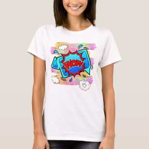 Comic Style Pop Art Retro Blue Red WOW T-Shirt