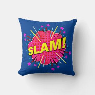 Comic Style Pop Art Retro Blue Yellow Pink SLAM Cushion