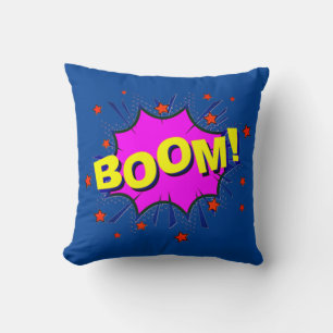 Comic Style Pop Art Retro Blue Yellow Purple BOOM Cushion