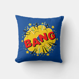 Comic Style Pop Art Retro Blue Yellow Red BANG     Cushion