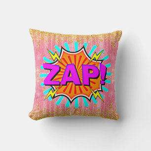 Comic Style Pop Art Retro Orange Purple Aqua ZAP   Cushion