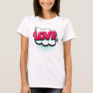 Comic Style Pop Art Retro Pink Aqua LOVE T-Shirt