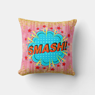 Comic Style Pop Art Retro Pink Aqua Orange SMASH Cushion