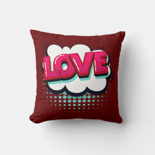 Comic Style Pop Art Retro Pink Love Text Cushion