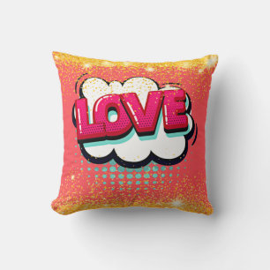 Comic Style Pop Art Retro Pink Love Text Throw Pil Cushion