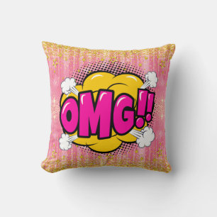 Comic Style Pop Art Retro Pink Orange Gold OMG Cushion