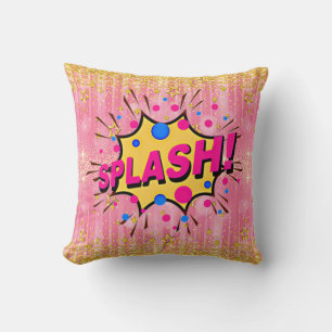 Comic Style Pop Art Retro Pink Yellow Gold SPLASH  Cushion