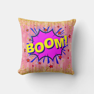 Comic Style Pop Art Retro Pink Yellow Purple  BOOM Cushion