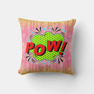 Comic Style Pop Art Retro Red Green POW Cushion