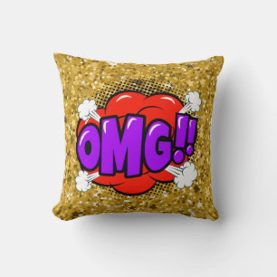 Comic Style Pop Art Retro Red Purple Gold OMG Cushion