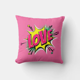 Comic Style Pop Art Retro Yellow Pink LOVE Cushion
