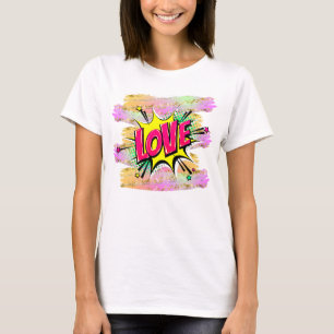 Comic Style Pop Art Retro Yellow Pink LOVE T-Shirt