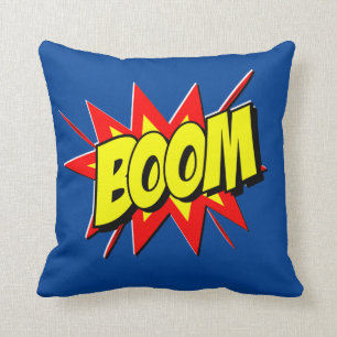 Comic Style Pop Art Retro Yellow Red Blue BOOM  Cushion