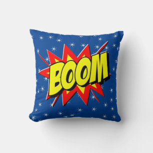 Comic Style Pop Art Retro Yellow Red Blue BOOM Th Cushion
