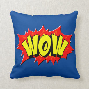 Comic Style Pop Art Retro Yellow Red Blue WOW Cushion