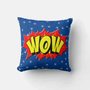 Comic Style Pop Art Retro Yellow Red Blue WOW Cushion