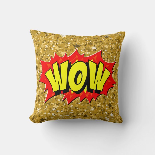 Comic Style Pop Art Retro Yellow Red Gold WOW      Cushion (Front)