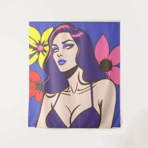 Comic style pretty woman Tapestry