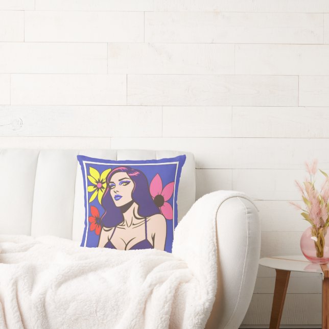 Comic style pretty woman Throw Pillow (Couch)