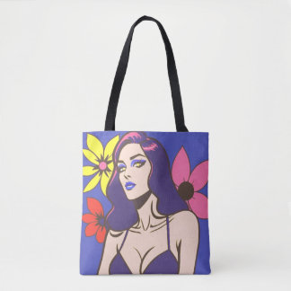 Comic style pretty woman tote bag