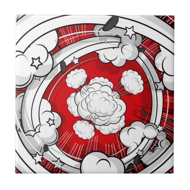 Comic Style Red Fight Clouds Ceramic Tile (Front)