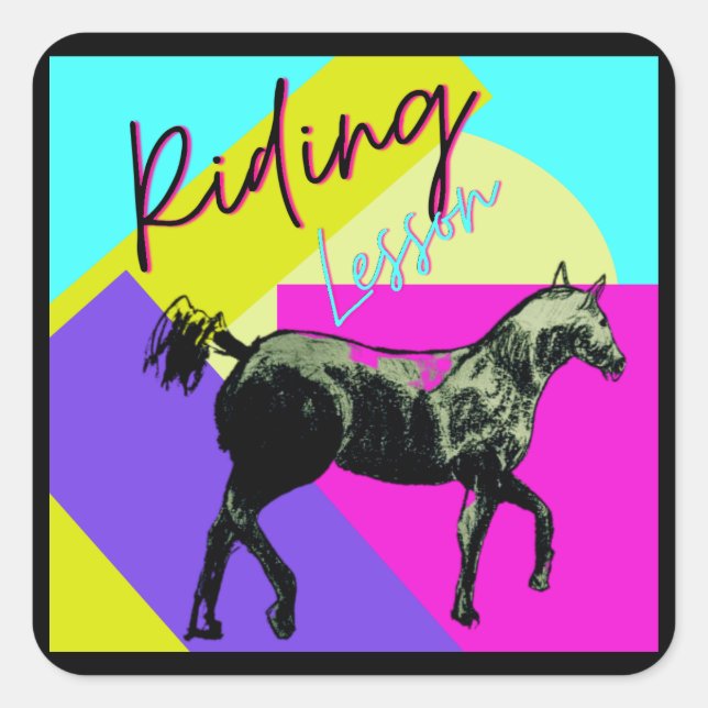 comic style riding lesson square sticker (Front)