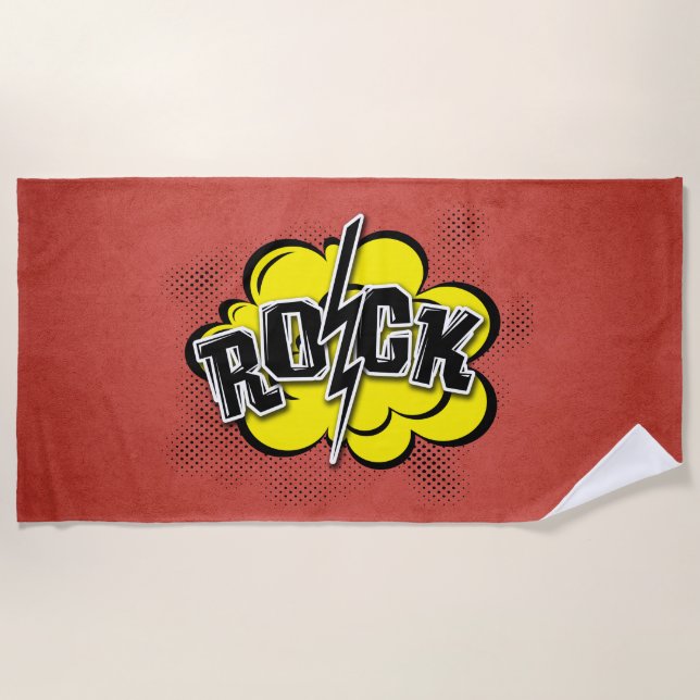 Comic style rock illustration beach towel (Front)