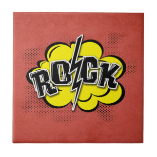 Comic style rock illustration ceramic tile
