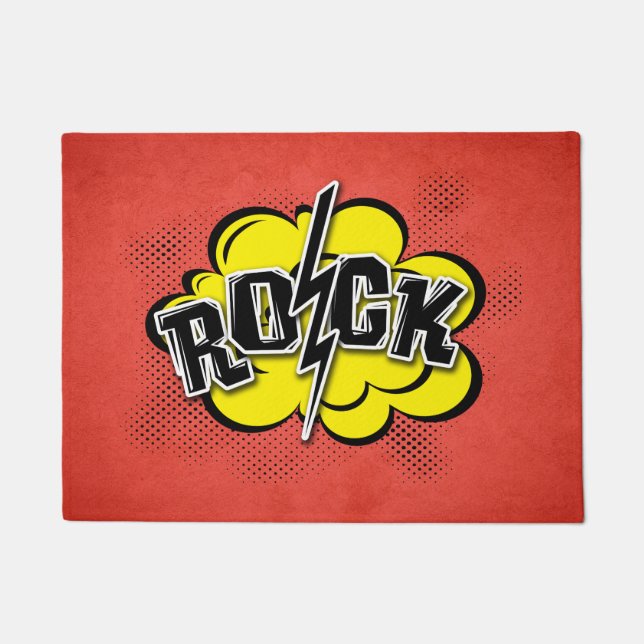 Comic style rock illustration doormat (Front)